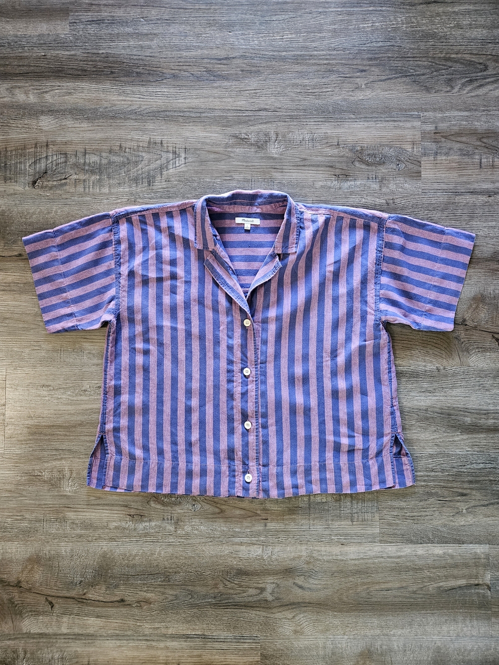 Madewell 100% Linen Button-Up Detmer Stripe / Dusty Twilight Camp Shirt